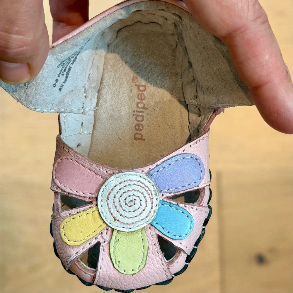 Pediped Baby Shoes Infant Pre-Walking Daisy Pink Rainbow Flower 0-6M Sandal EUC